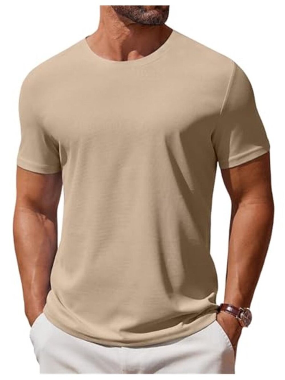 Mens Textured T Shirt Crew Neck Short Sleeve Casual Stretch Basic Tee Top